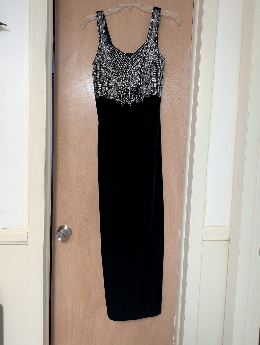 Vintage Joseph Ribkoff Black Velvet Beaded Evening Gown Dress Size 6 Art Deco